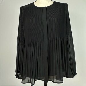 BANANA REPUBLIC pleated chiffon black long sleeve blouse - size medium petite